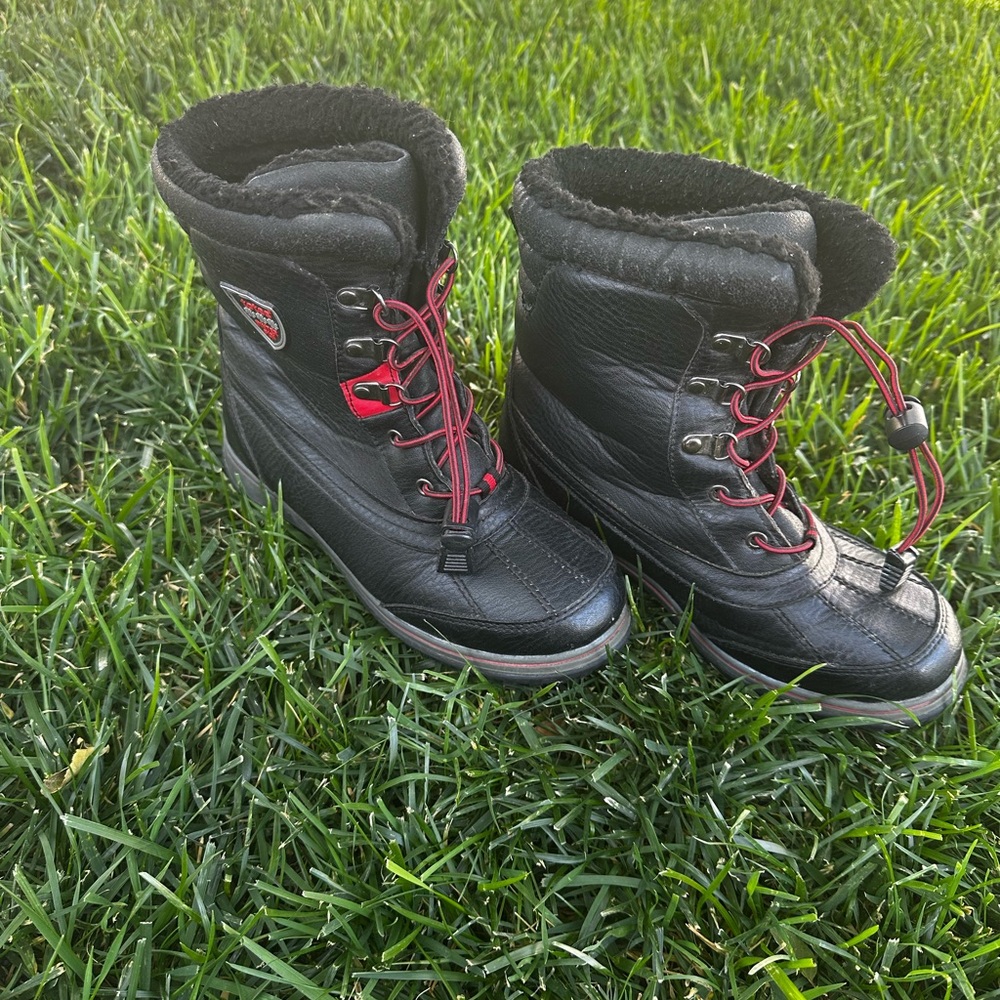 Totes Black and Red Rain & Snow Boots with Rugged Sole